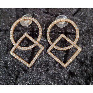 J. Crew Pave Circle & Square Gold Earrings With Clear Stones
